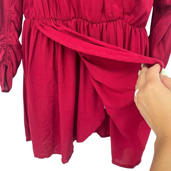 ZADIG & VOLTAIRE Wine Red Mini Dress Long Sleeve V- Neck Cinch Waist Small NEW - Picture 9 of 16